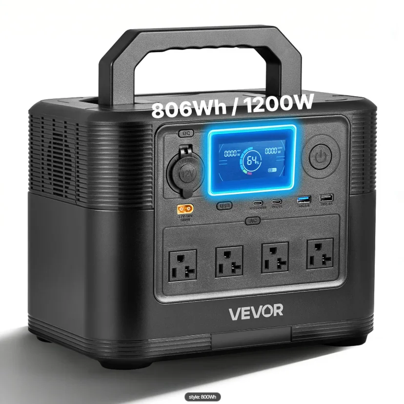 

1200W Solar Generator Power Station, 806Wh LiFePO4 Battery Backup with 10 Output Ports for Home Emergency