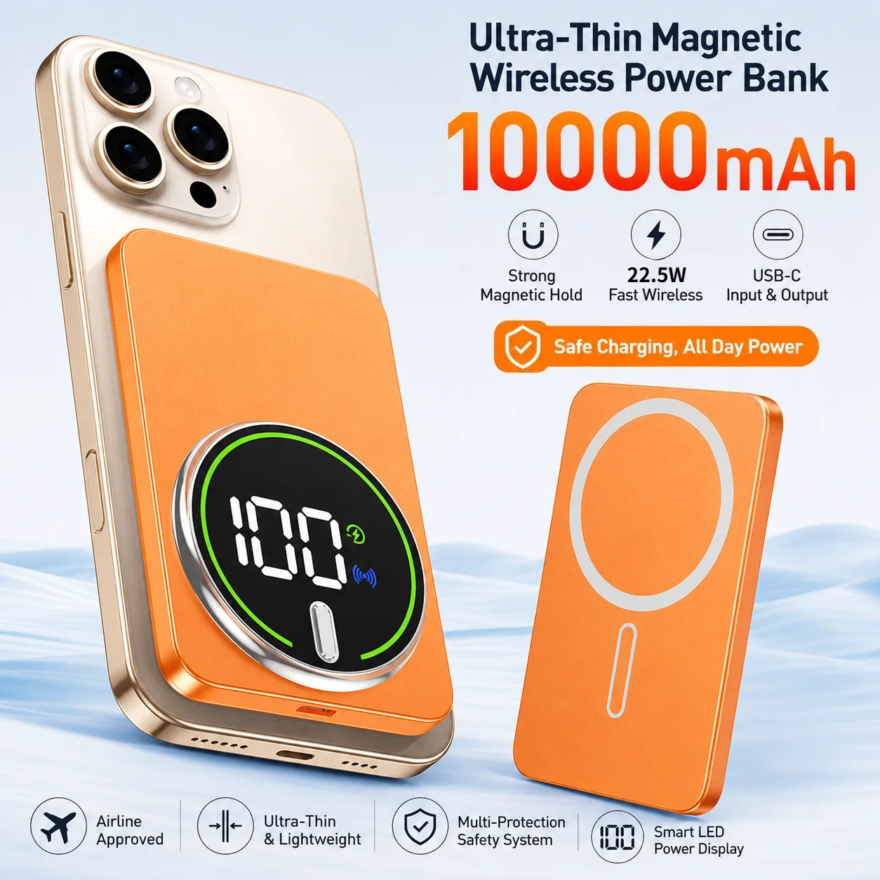 10000mAh Magnetic Wireless Power Bank Ultra Thin Portable Certified Super Fast Charging LED Display Pack for MagSafe