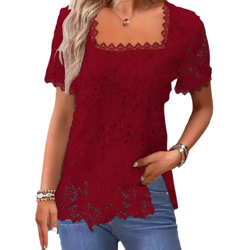 Col carré femme dentelle ort irt décontracté Sle fibre de polyester pas de marque marque enregistrée autres éditions ajustement aérien