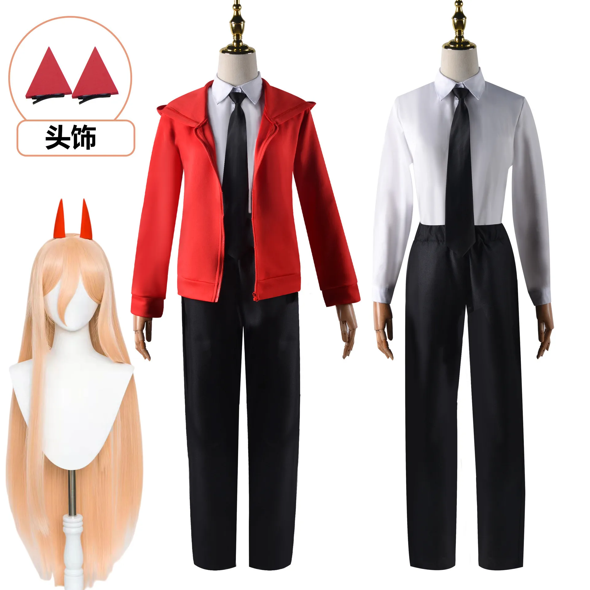 Anime Chainsaw Man Women Cosplay Power Costume Blood Devil Red Jacket Shirt Suits with Headwear Set Outfits Costume Colthes 20