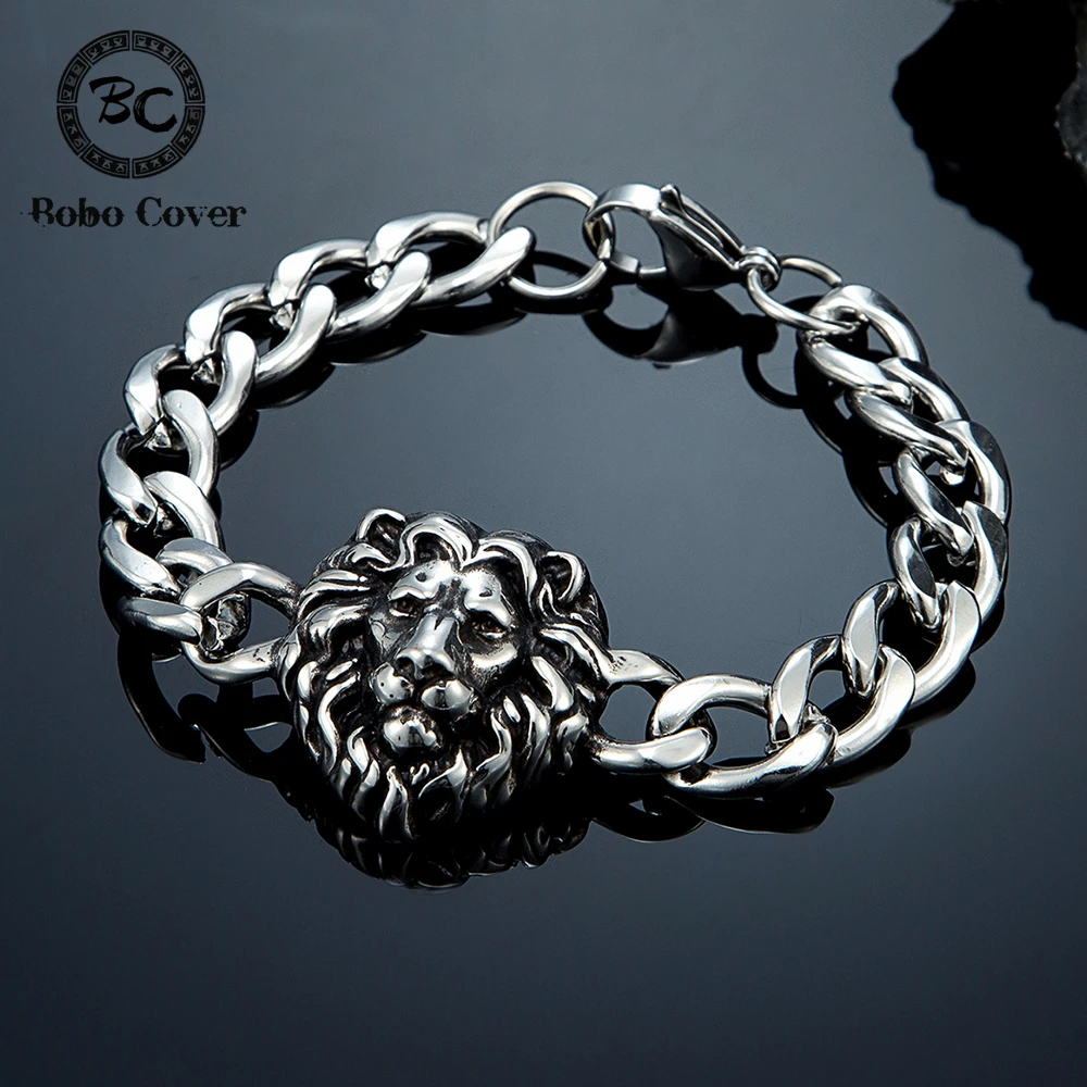 Herren Gothic Wikinger Löwe Tiger Leopard Armband Edelstahl Punk Kubanische Kette Armreif Vintage Nordische Skandinavische Schmuck Geschenk