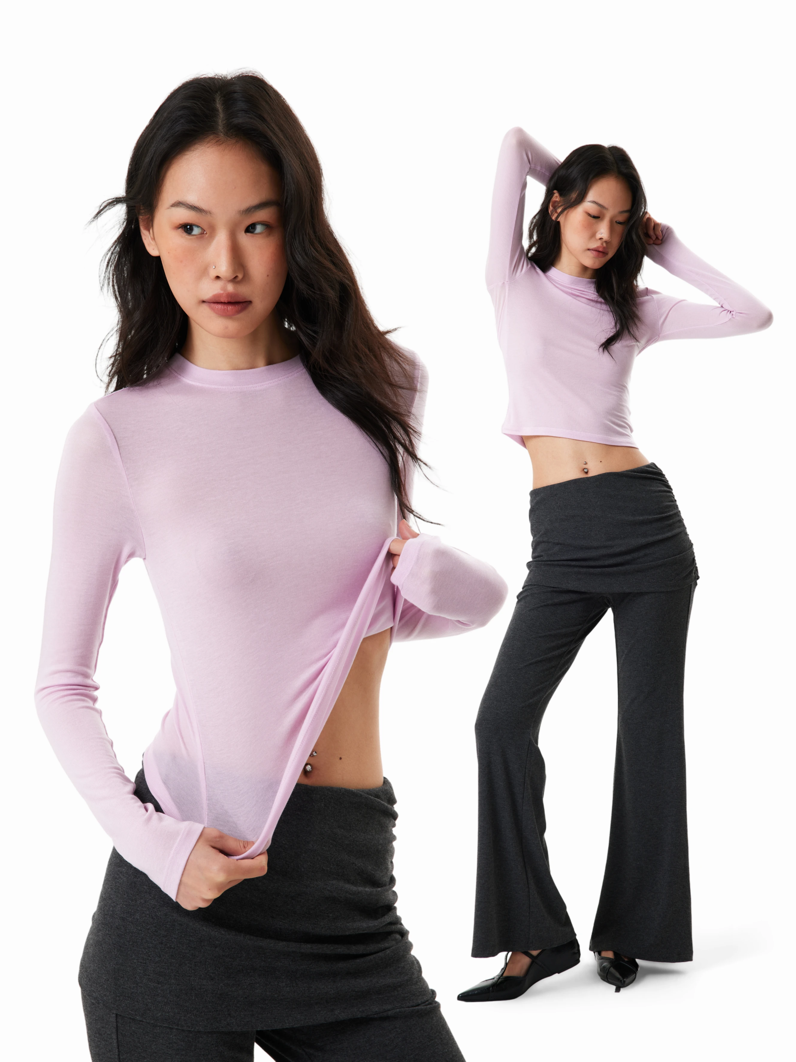 American Style Basic Long Sleeve Knitted Sweater Women's round Neck Base Shirt GOGO BURN Casual Style Slim Fit Top