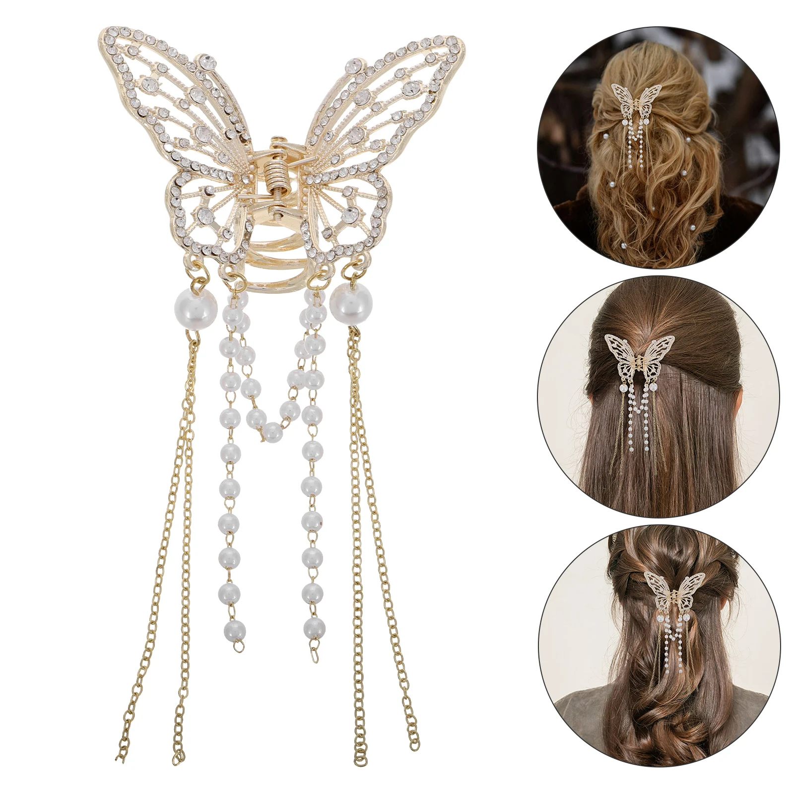 

Butterfly Hair Accessories Claw Clips Women Large Tassel Silver Thick Pin Metal Hair Rhinestones Clips Styling Tools