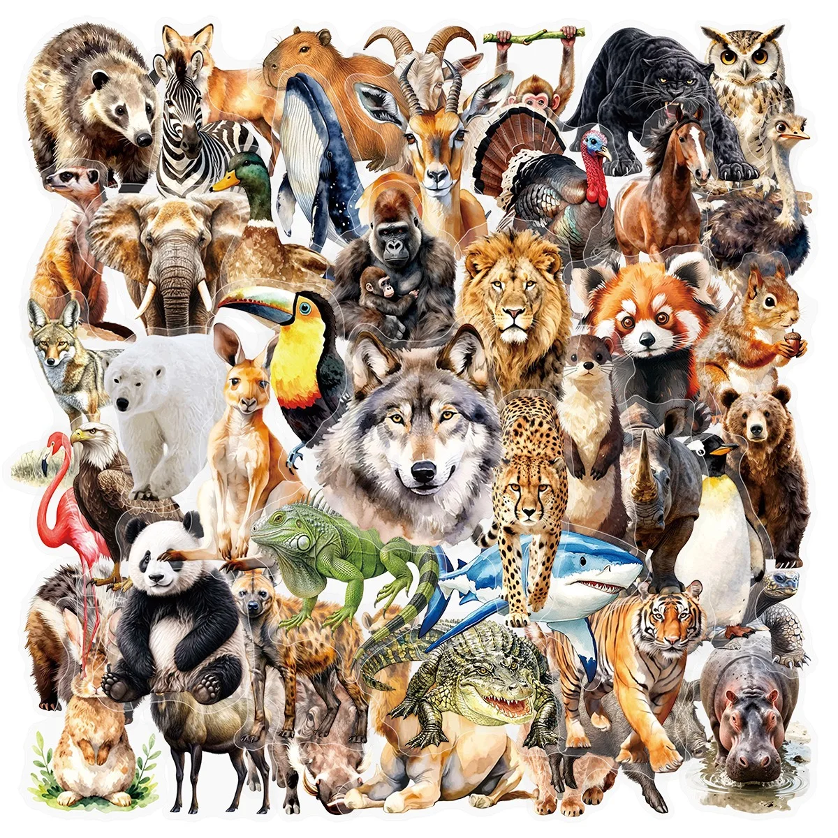 50PCS Transparent Mixed Wild Jungle Realistic Animals Stickers for DIY Toy Scrapbooking Water Bottle Phone Fridge Sticker