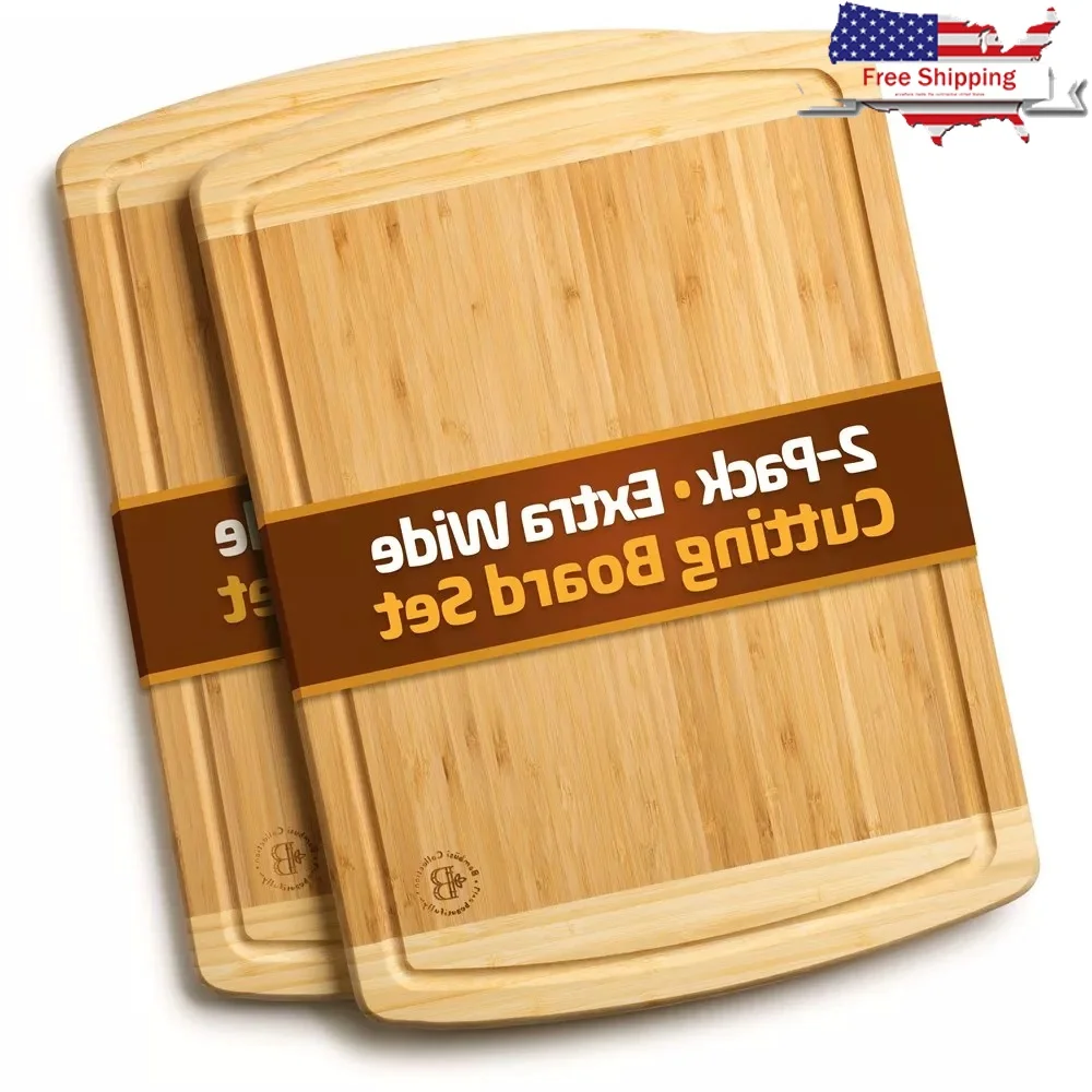 

Large Bamboo Cutting Boards 2 Pack Deep Juice Groove Charcuterie Boards Chopping Butcher Block Eco-Friendly Food Safe Kitchen