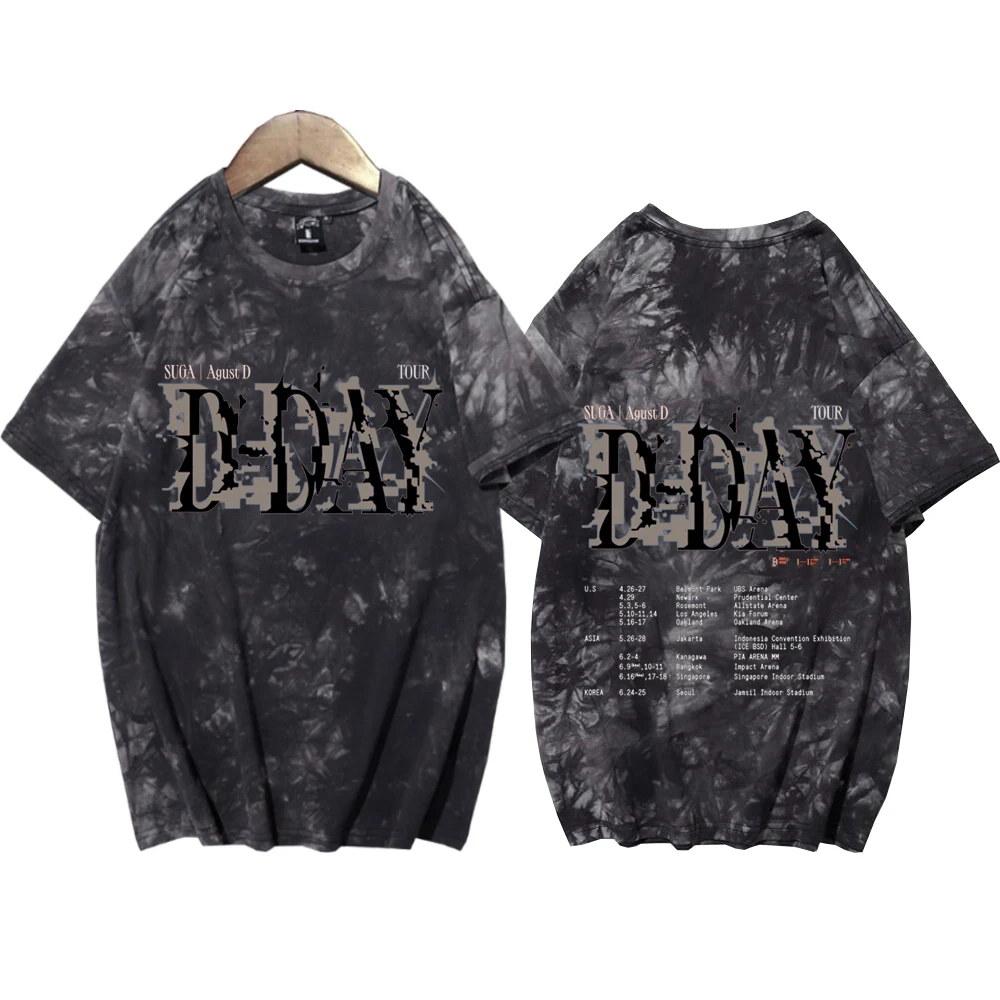 Suga Agust D Tour Tie Dye Shirts Unisex Round Neck Short Sleeve Popular Music T-Shirt Fans Gift