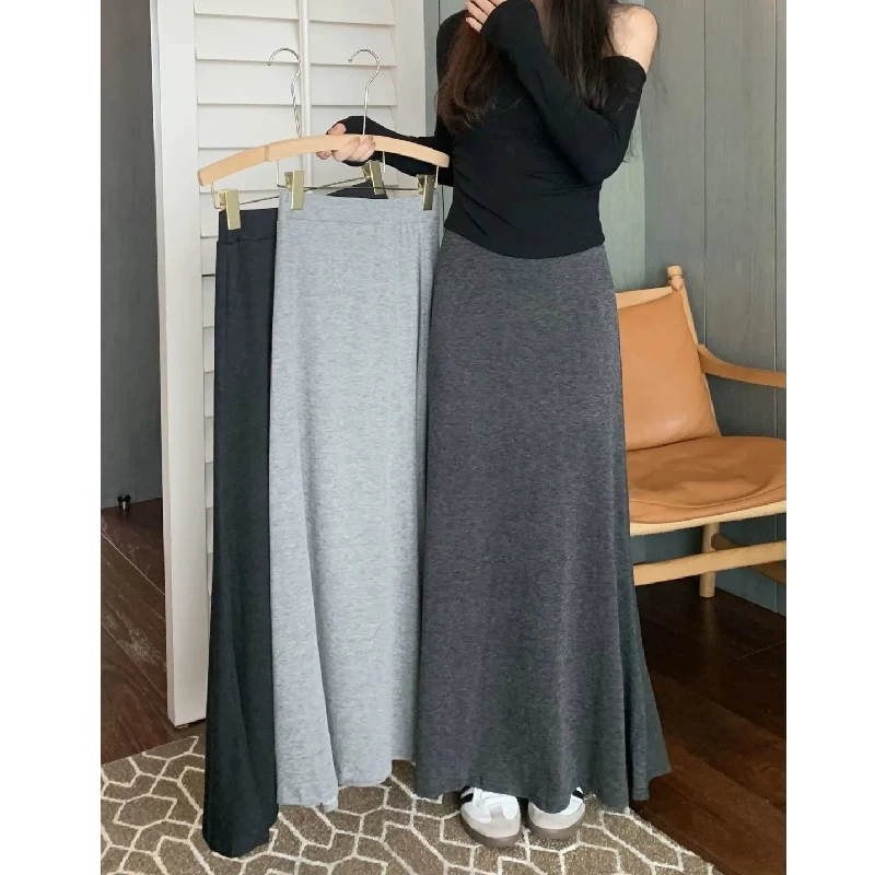 

Ay Вязаная юбка с высокой талией Облегающая юбка-миди Юбка трапециевидной формы с эффектом похудения Винтаж Sle Весна Осень Новое поступление