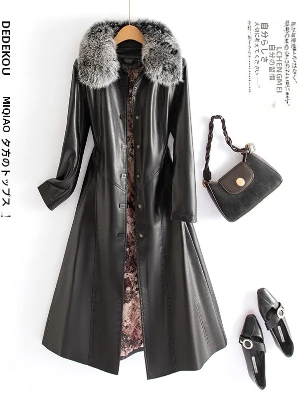 Spring Autumn New Style Genuine Leather Jacket Women's Mid-Length Korean Version Slim Fit Cotton  Fur Coat Windbreaker Out...