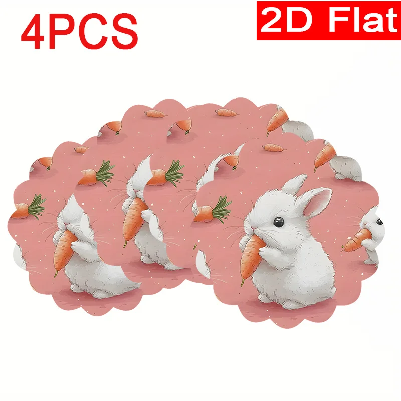 

4шт пасхальный кролик-круглый обеденный коврик | 15-дюймовый односторонний коврик из полиэстера для банкетов, кухни и ресторанов