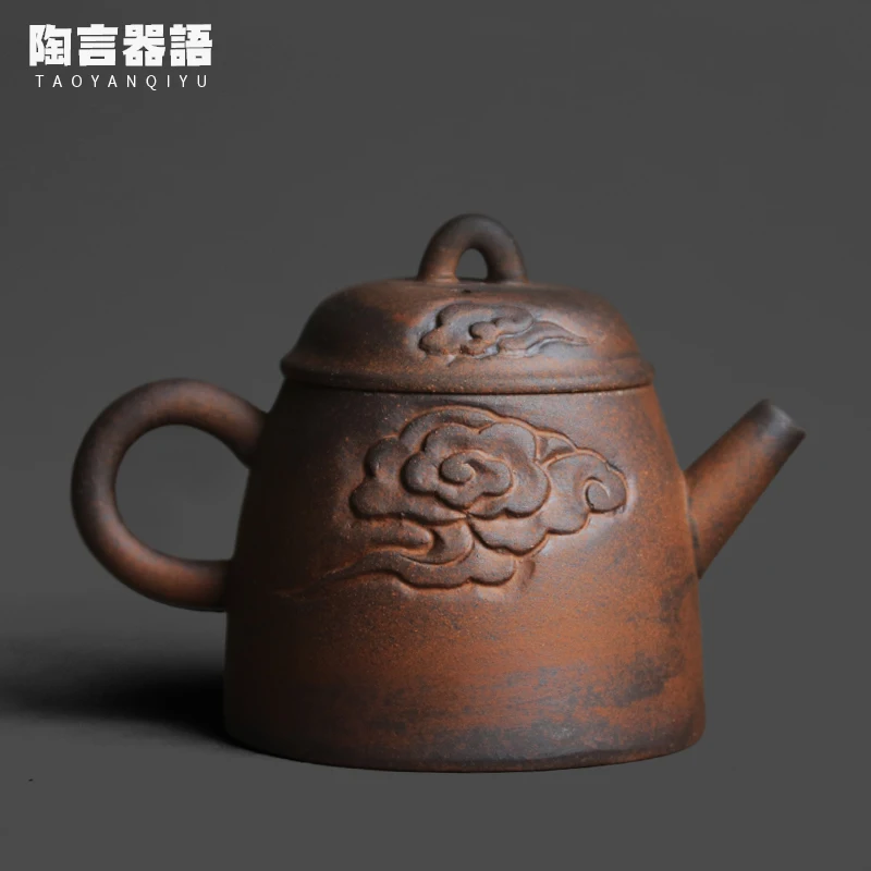 Rock earth material embossed clouds small size positive handle teapot kung fu tea ceremony tea leaves tea bags mini brewing pot