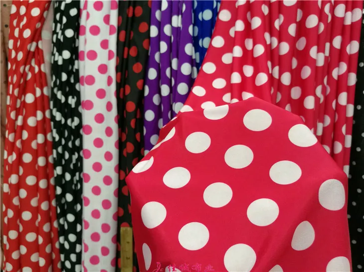 Polka Dot Fabric Four-sided Elastic By The Meter for Clothing Dresses Sewing Knitted Drape Soft Summer Printed Opaque Blue Black