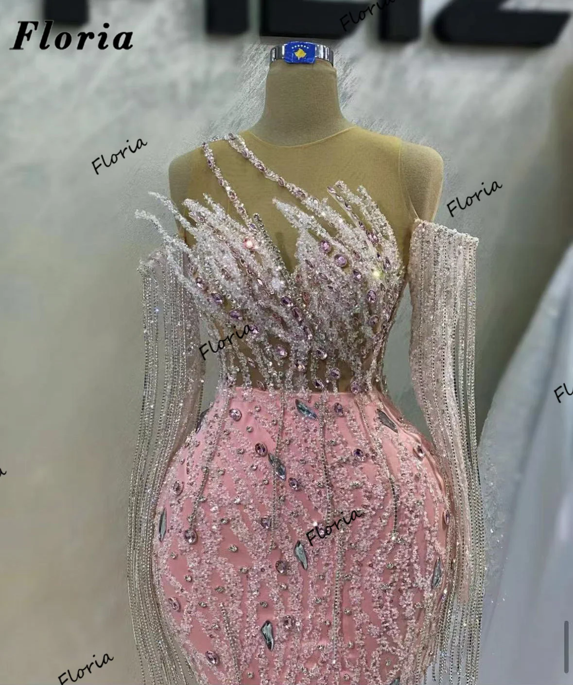 Pink Off Shoulder Party Dresses Arabic Sparkly Sequins Mermaid Celebrity Dress Custom Made Luxury Evening Gowns For Women Robes