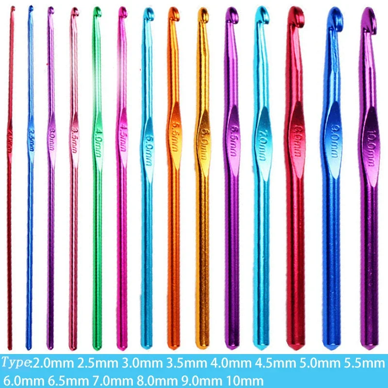 14pcs Aluminum Yarn Knitting Needles Metal Crochet Tip Needles for DIY Needle Hand Craft Yarn Weaving Needle Sewing Tool