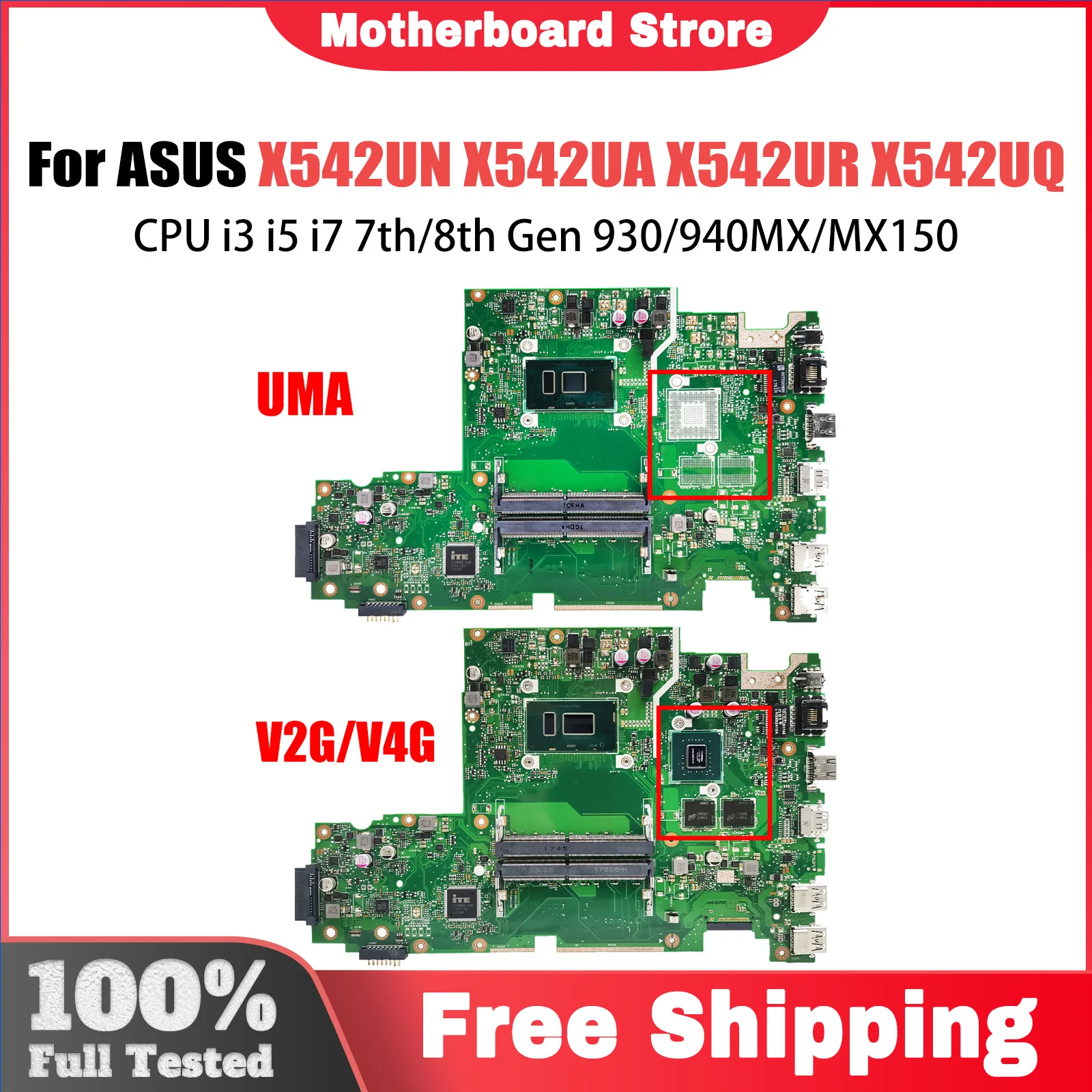 X542UN Mainboard For ASUS X542UA X542UR X542UQ X542URR X542UF X542URV Laptop Motherboard With CPU i3 i5 i7 7th/8th Gen 930/940MX