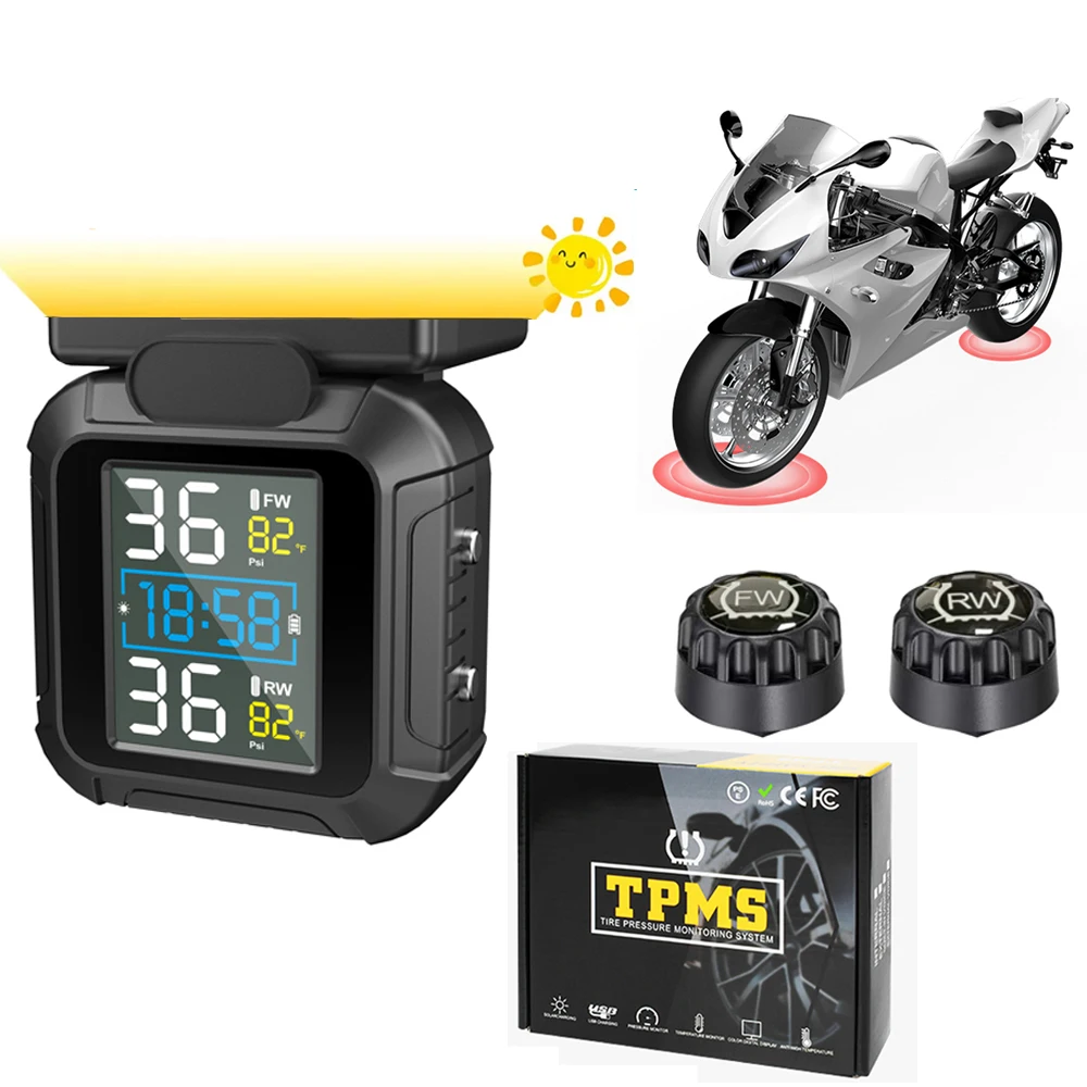 

Solar Motorcycle Tire Pressure Sensors Motor TMPS Real Time Tire Pressure Monitoring System Tyre External Sensor for Motorbike