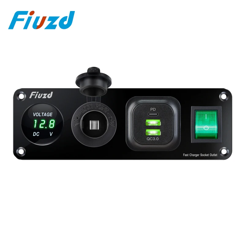 4 in 1 ON/OFF Charger Socket Panel Dual USB Socket Power Outlet & LED Voltmeter &Cigarette Lighter Socket& LED Switch