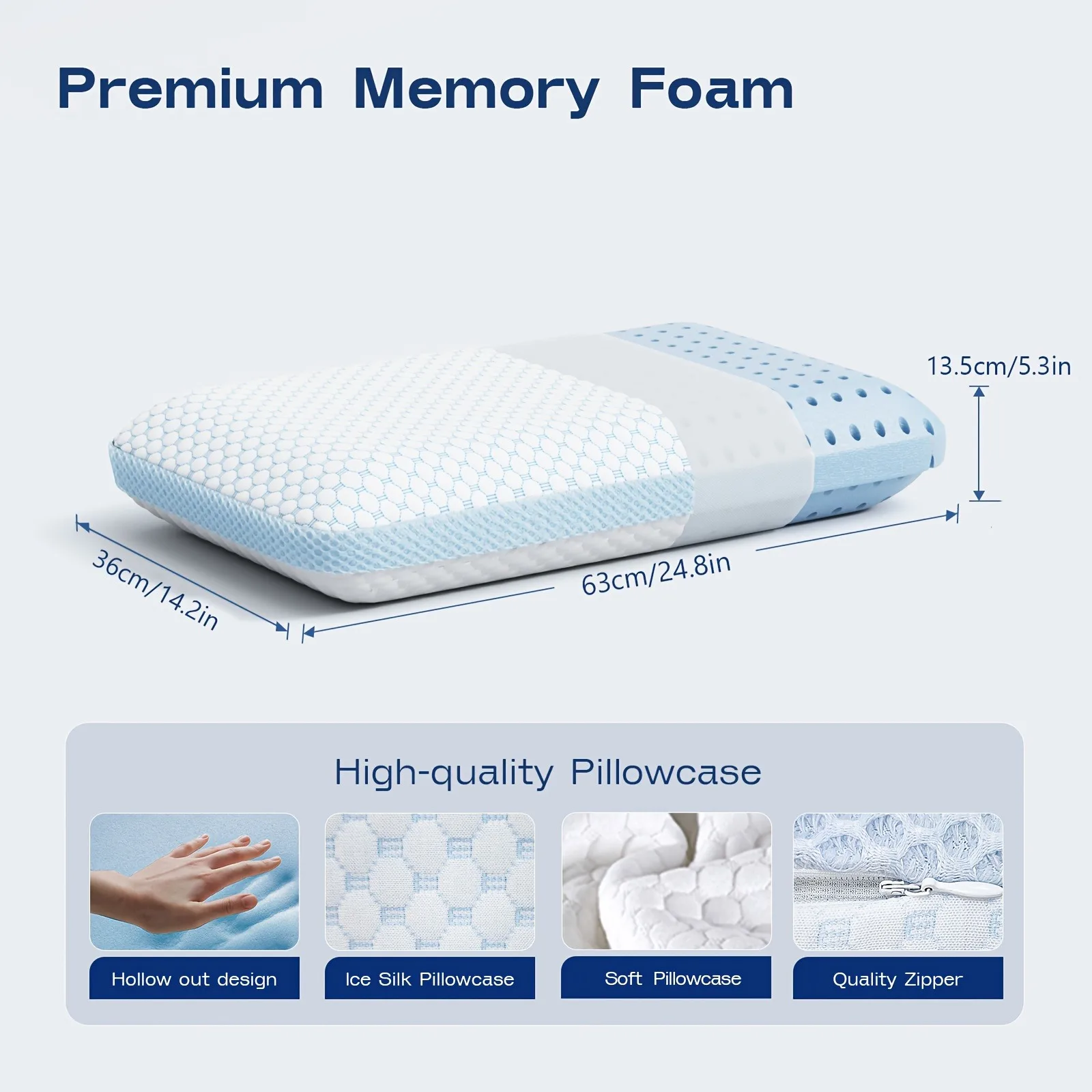Bed Pillow -Washable Cooling Breathable Hypoallergenic Pillow with Zipper Removable Cover All-Season Bed Pillow