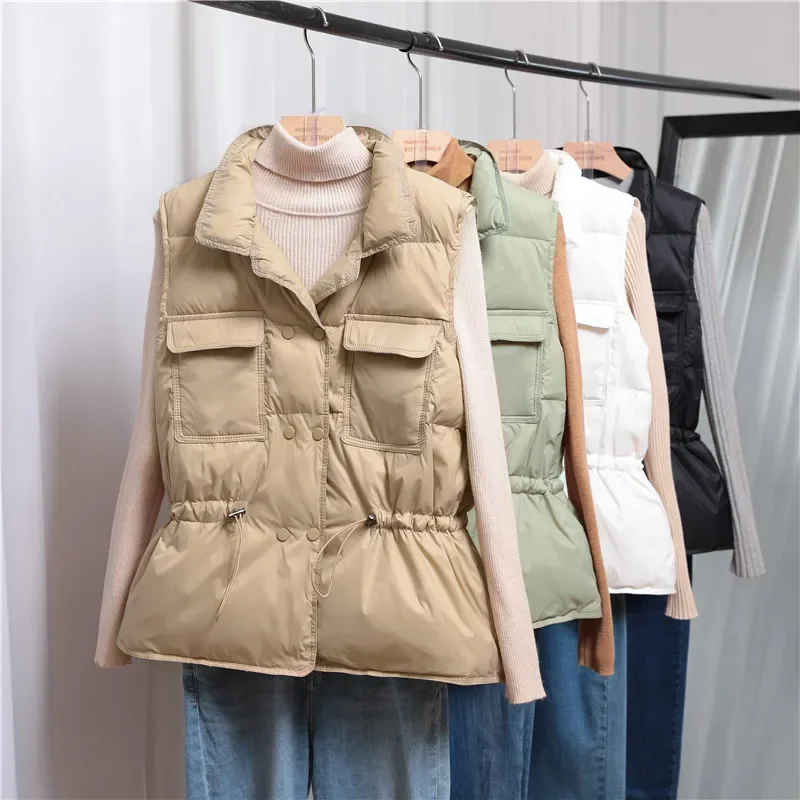 Autumn Winter New Ultra Light Down Vest Women Short Vest Windproof Lightweight Warm Waistcoat Female Coat 2021 White Khaki Black