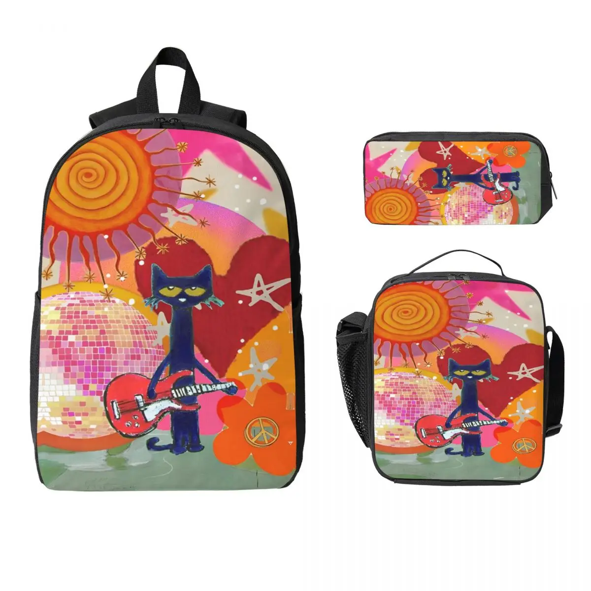 

Pete The Cat I Love My White Shoes Kids Backpack Lunch Box Pencil Boxes for Boys Girls Backpacks School bag Bookbag Set