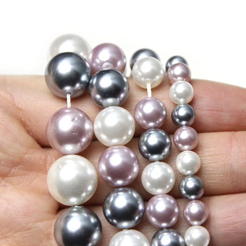 Natural Pink White Grey Shell Pearl Loose Round Spacer Beads For Jewelry Making DIY Bracelet Necklace Accessories  6/8/10/12mm