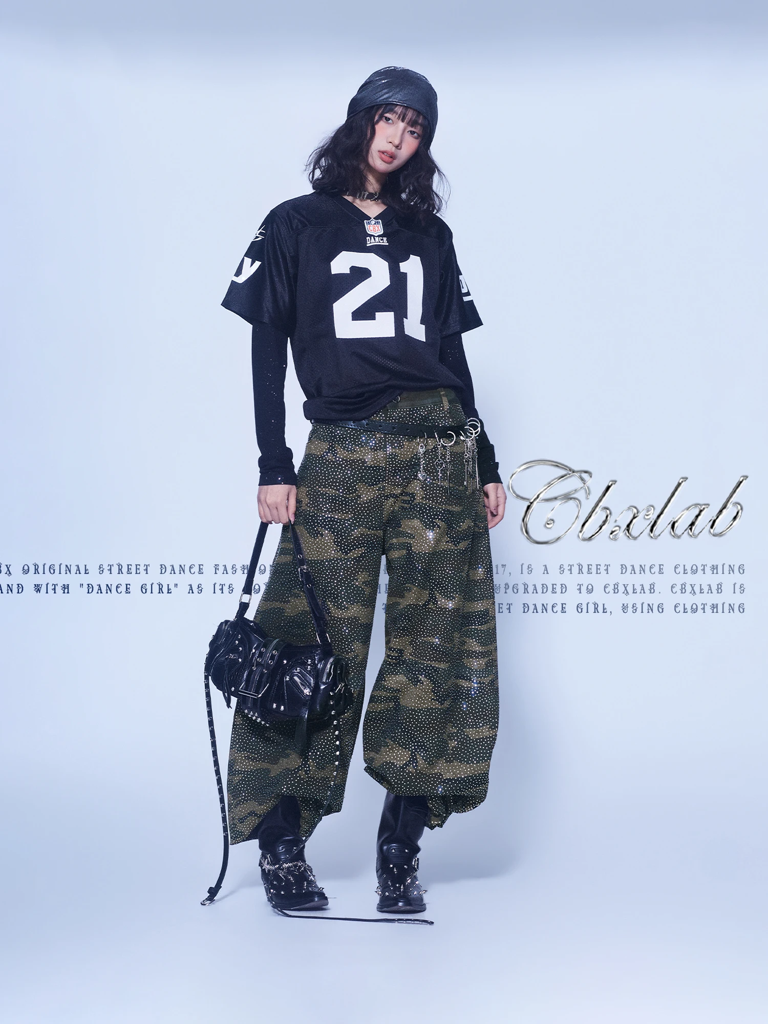 

CBXLAB Камуфляжные джинсы с высокой талией для уличных танцев, повседневные брюки, свободный крой, прямые брюки, трикотаж из смеси хлопка