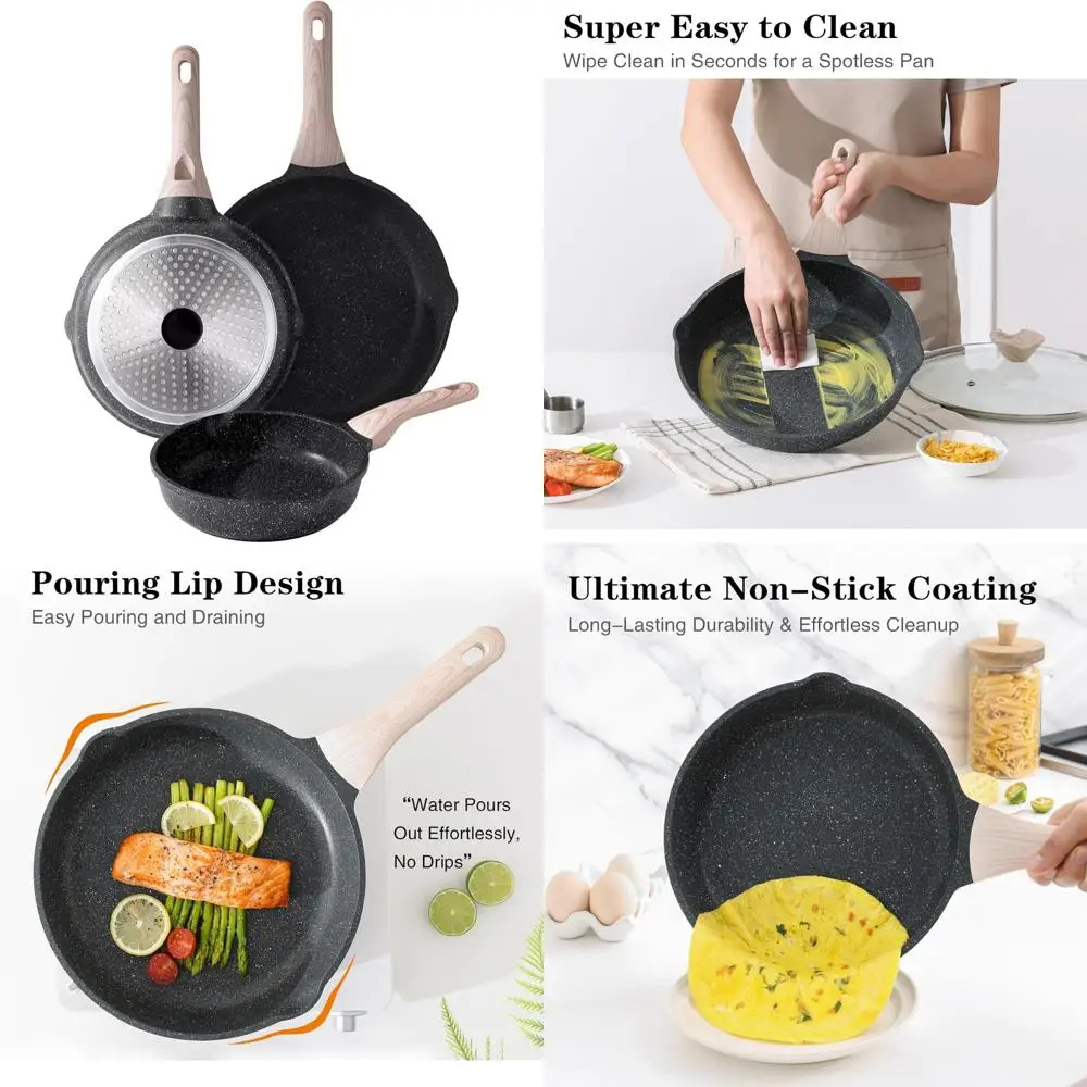 

Nonstick 3-Piece Frying Pan Set - Healthy Induction Cookware with Stay-Cool Handles, Compatible for All Stovetops, Skillet Set f