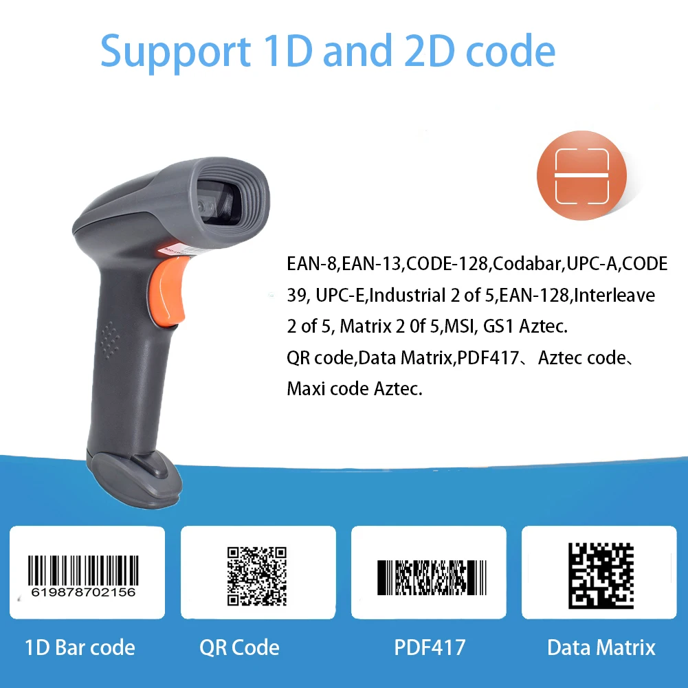 2D Barcode Scanner Wireless Bluetooth Portable Handheld 1D/2D QR Code Reader Quick Identify Bar code CMOS for Retail Warehouse