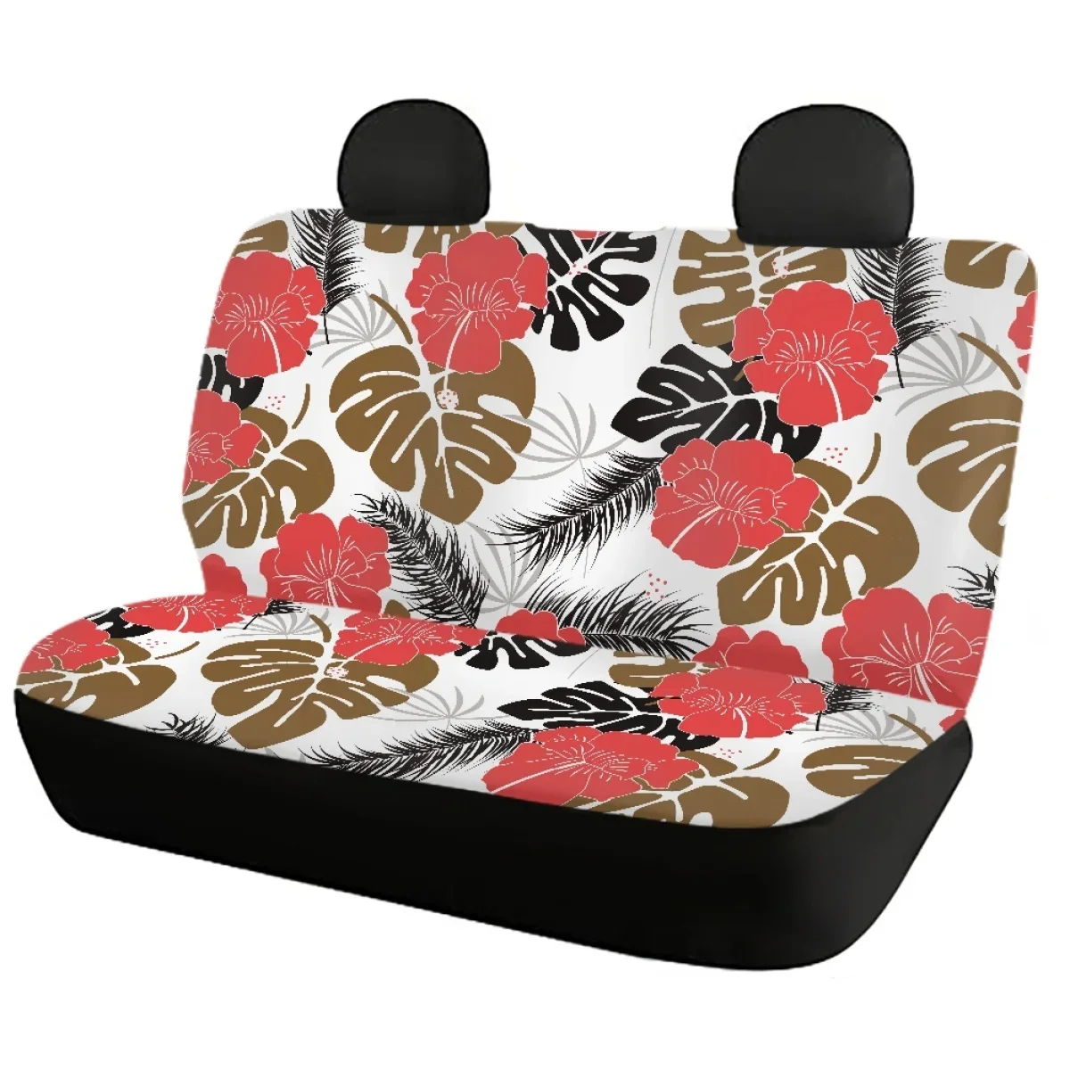 Universal Seat Covers Breathable Front&Rear Car Seat Cushion Monstera Hibiscus Flower Design Auto Interior Seats Protector