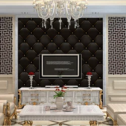 European Luxury 3D Faux Leather Wallpaper Self Adhesive Waterproof Living Room Tv Decoration Wallcoverings Wall Sticker Black