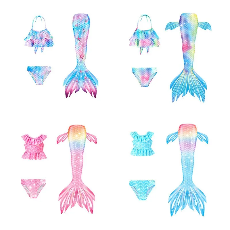 

Girls Mermaid Tail Cosplay Costume Beach Swimsuit Princess Style Swimwear Aquatic Theme Sportswear Summer Three Piece Set