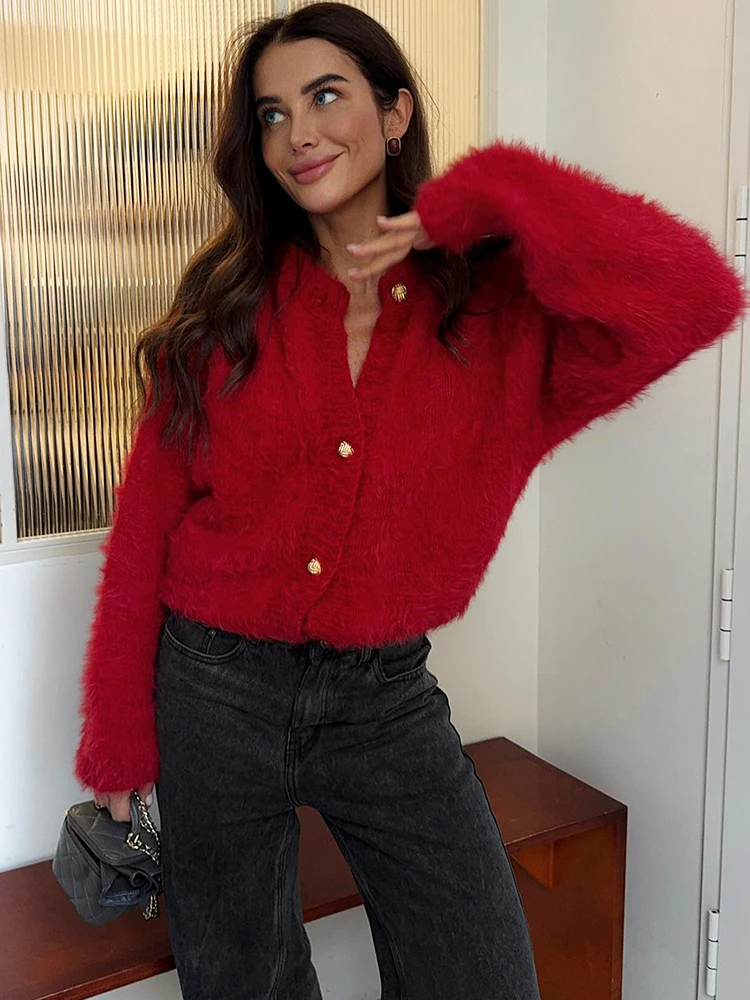 

Women Autumn Winter Sweater New Solid Plush Patchwork Cardigan Fashion Commuter Streetwear Warm Casual Female Outwear