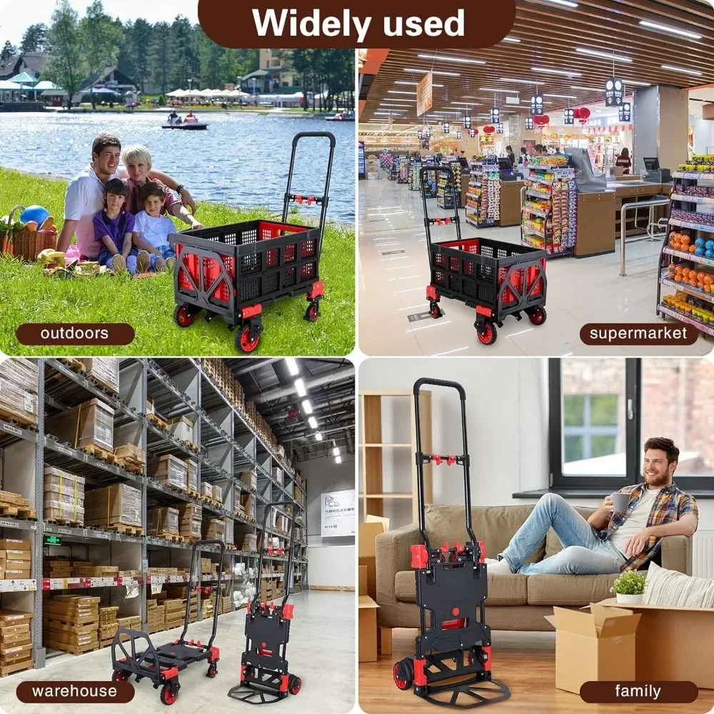 2-in-1Hand Truck Dolly Foldable with Folding Basket,330LBS Capacity Handtruck,Hand Truck Foldable Dolly with 4 Wheels