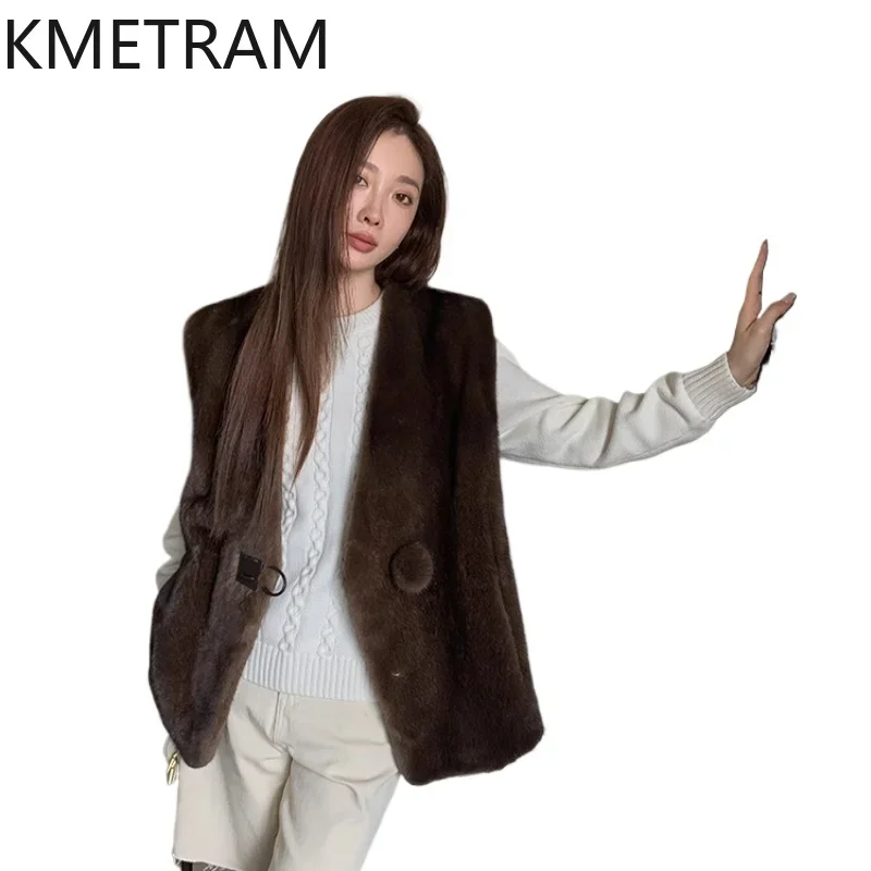 Real Mink Fur Coat Women Clothing Luxury Sleeveless Vest Womans 2024 Winter Short Waistcoat New in Outerwears Жилетка Женская