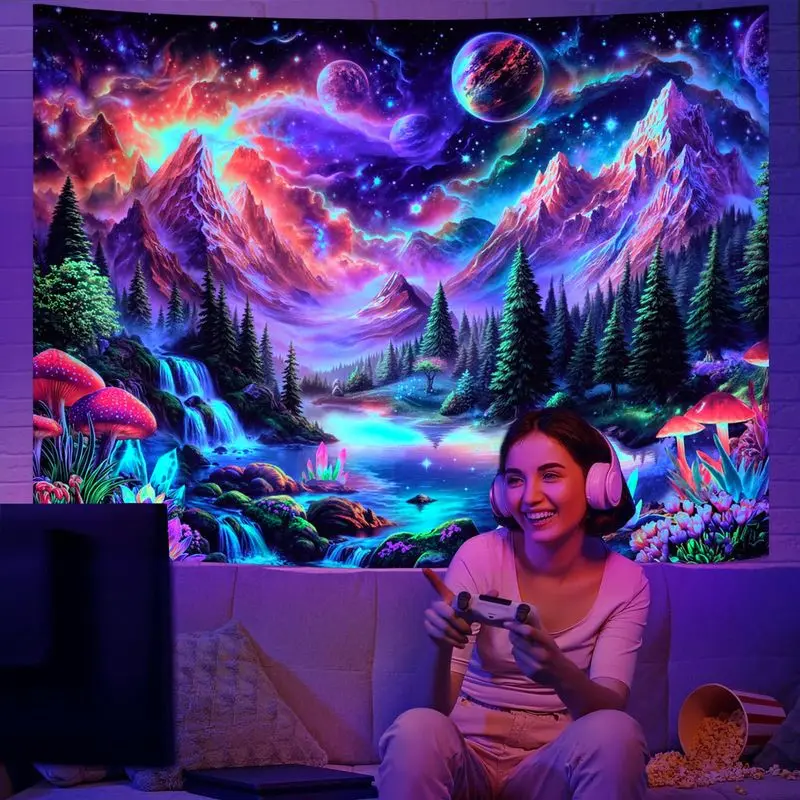 VIKAMA Violet Highlands Alien Lake Fungi UV Blacklight Tapestry Glow In Dark Psychedelic Wall Art Room Decor Soft Durable Cozy