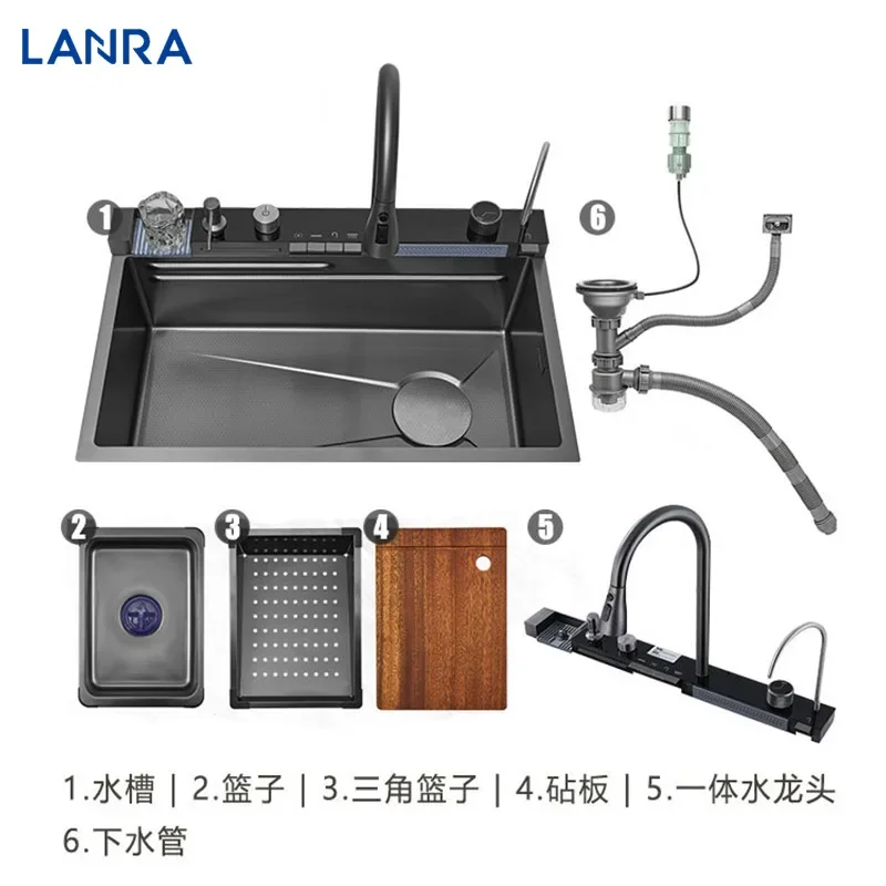 Whale digital display sink 304 nm stainless steel honeycomb pattern large single slot kitchen vegetable basin rice grain