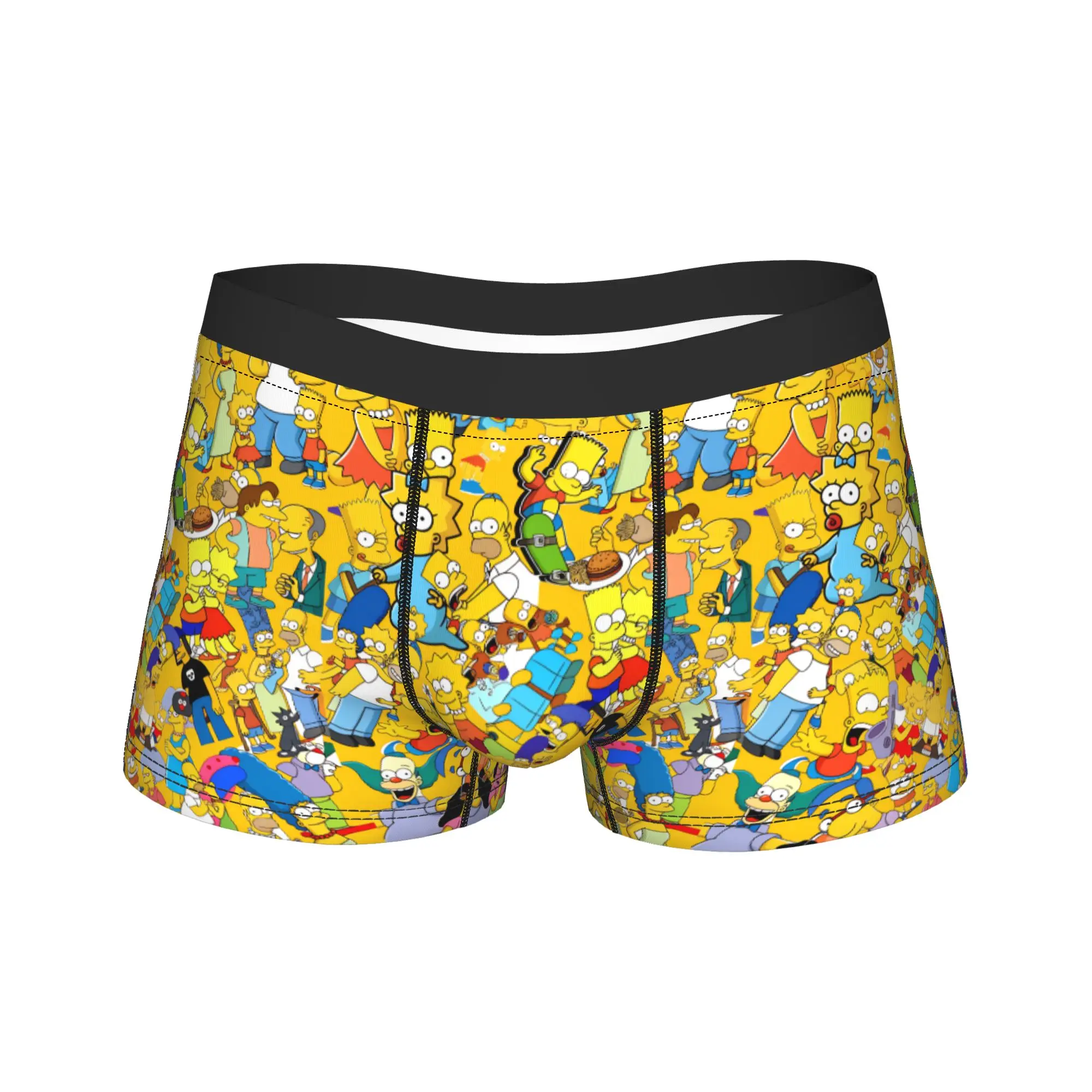 S-Simpsons All Characters Yellow Background Shorts Briefs  Underwear Trenky Men Elastic Boxer Shorts Design Plus Size Underpants