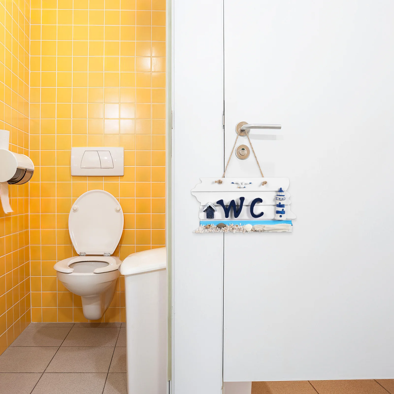 Wooden Lighthouse Wall Hanging Sign Board 22*11.5*3Cm Hand-Painted White Black Mediterranean Style Bathroom Decor Beach Theme Wc