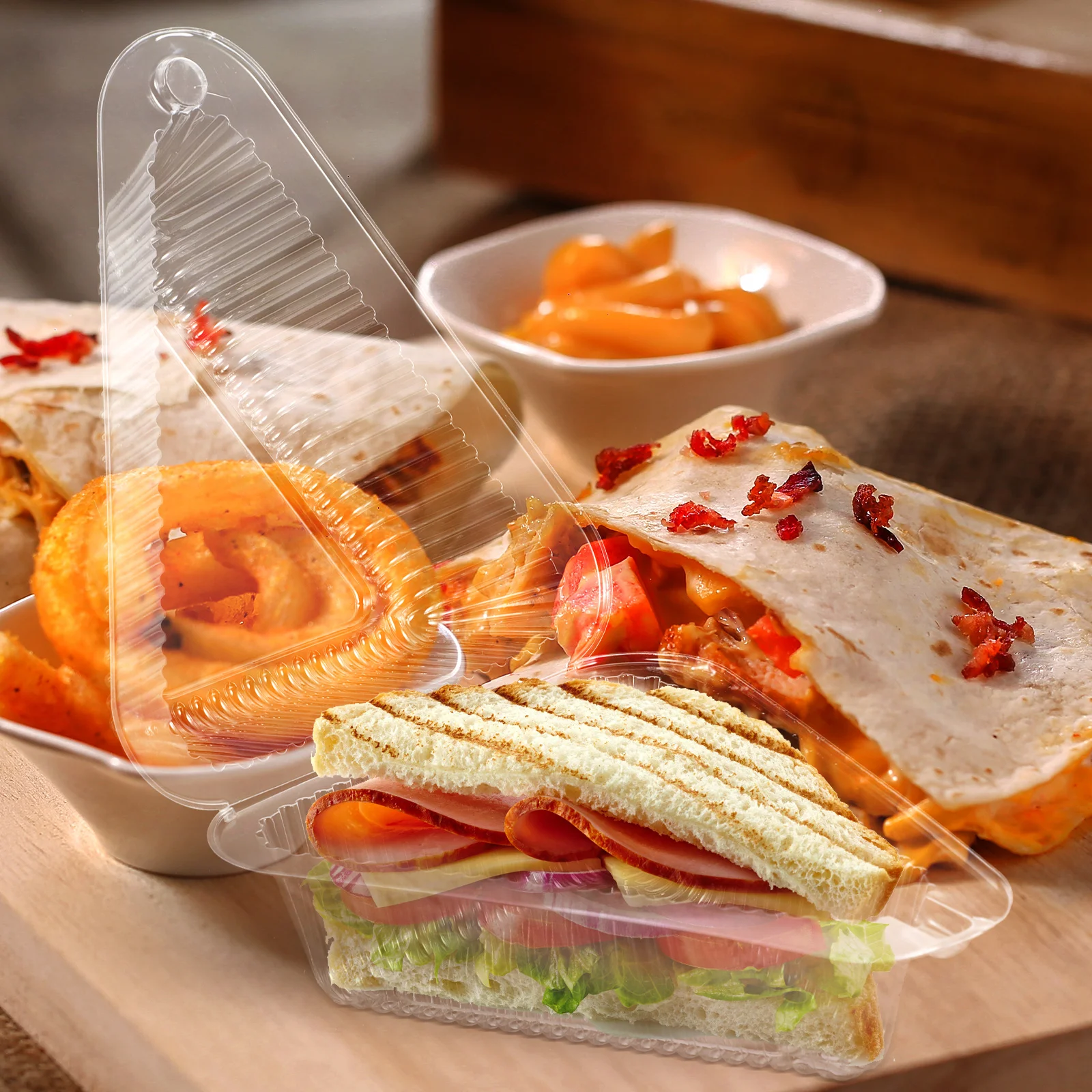 Caixa de bolo transparente para embalagem de sanduíche, recipiente triangular para sobremesa, armazenamento de cozimento, festa de casamento, organizador de almoço