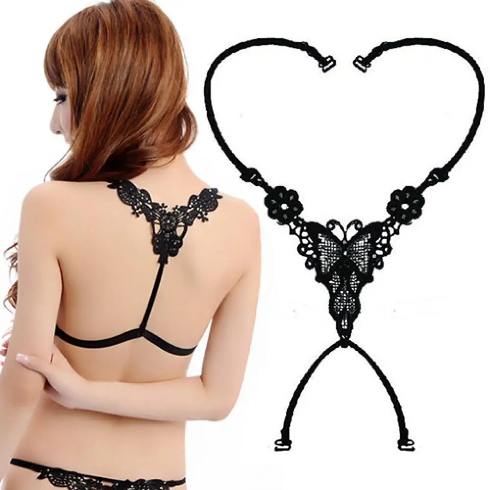 

Women Girl Sexy Underwear Cross Lace Butterfly Rhinestone Bra Shoulder Strap