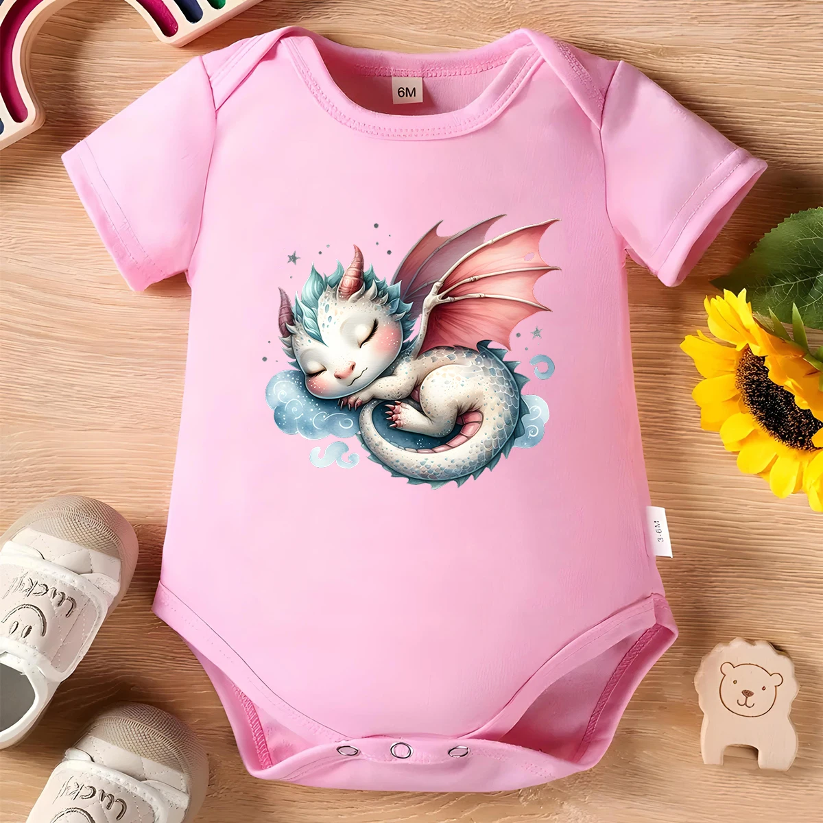 Cute Baby Dragon 100% Cotton Baby Clothe Baby Onesie Bodysuit Cute Print for 0 To 12 Months Newborn Short Sleeves Romper