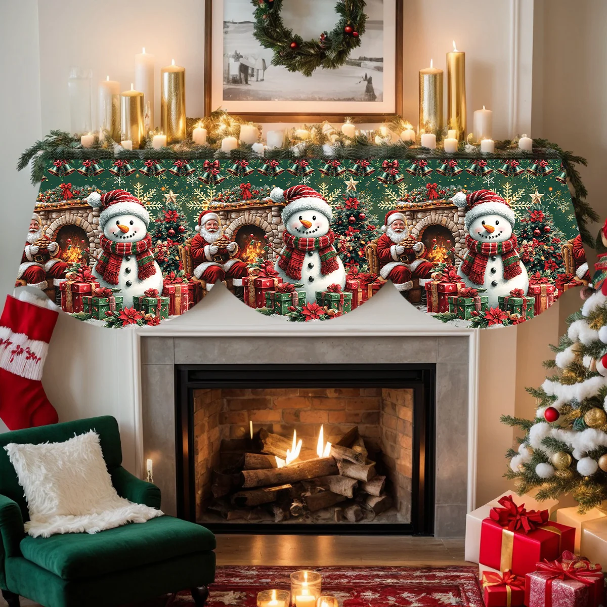 1 Stück Weihnachten Kamin Kaminsims Schal Tischläufer Weihnachten Party Deko 2025 Weihnachten Weihnachtsmann Schneemann Navidad Natal Neujahr Geschenk 2026