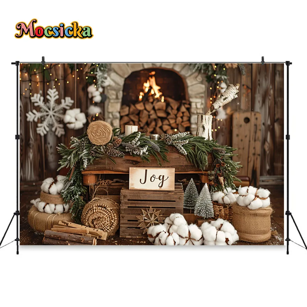 عيد ميلاد سعيد التصوير الخلفيات لعرض الطفل عيد الميلاد الموقد الخشبي الحظيرة القطن خلفية الاطفال الأمومة الشتاء فوتوزون