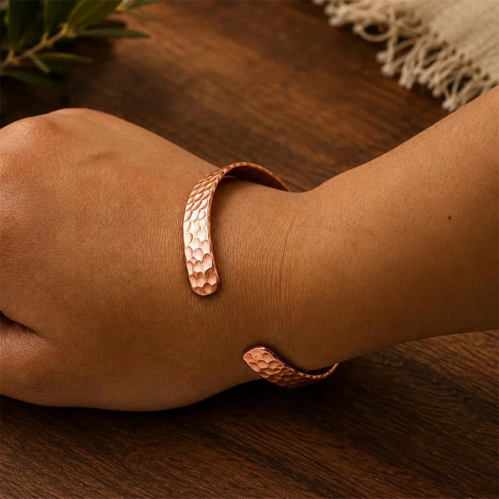 Health Jewelry Tibetan Cuff Bangle Open Hammered Red Copper Bracelets Women Men Magnetic Field Christmas Gift for Husband Wife