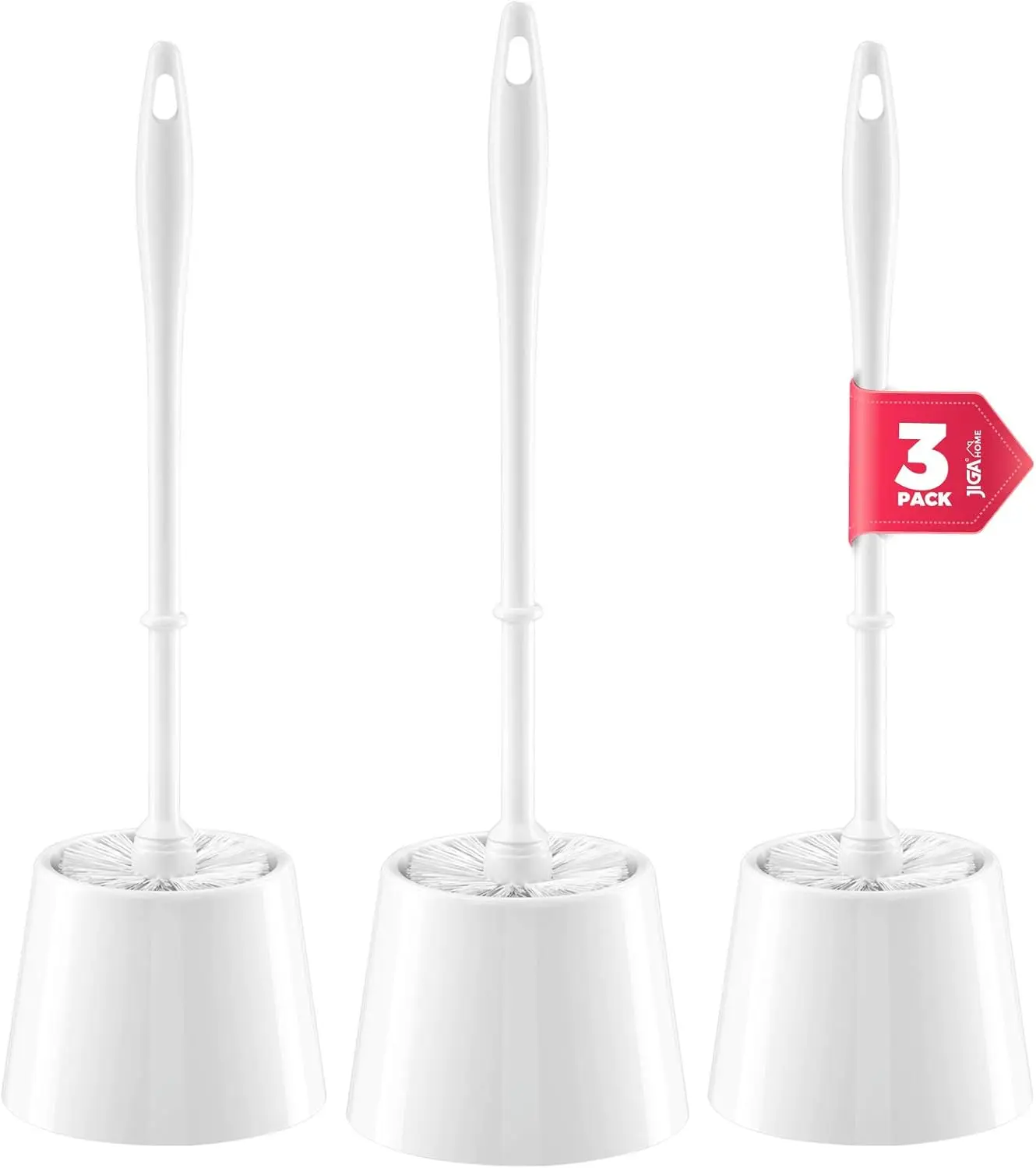 

3-Pack Toilet Brush and Holder Set with Stiff Bristles for Deep Cleaning, White