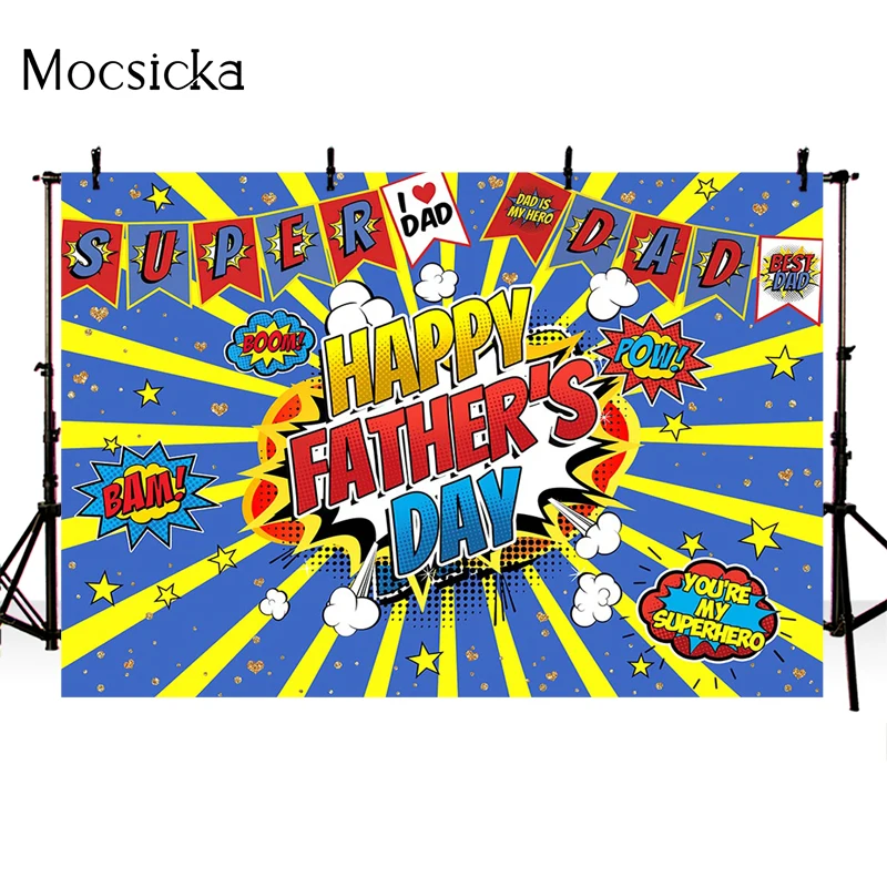 Happy Fathers Day Photography Background My Superhero Father Photo Background Bunting Bomb Decoration Studio Photo Props Banner