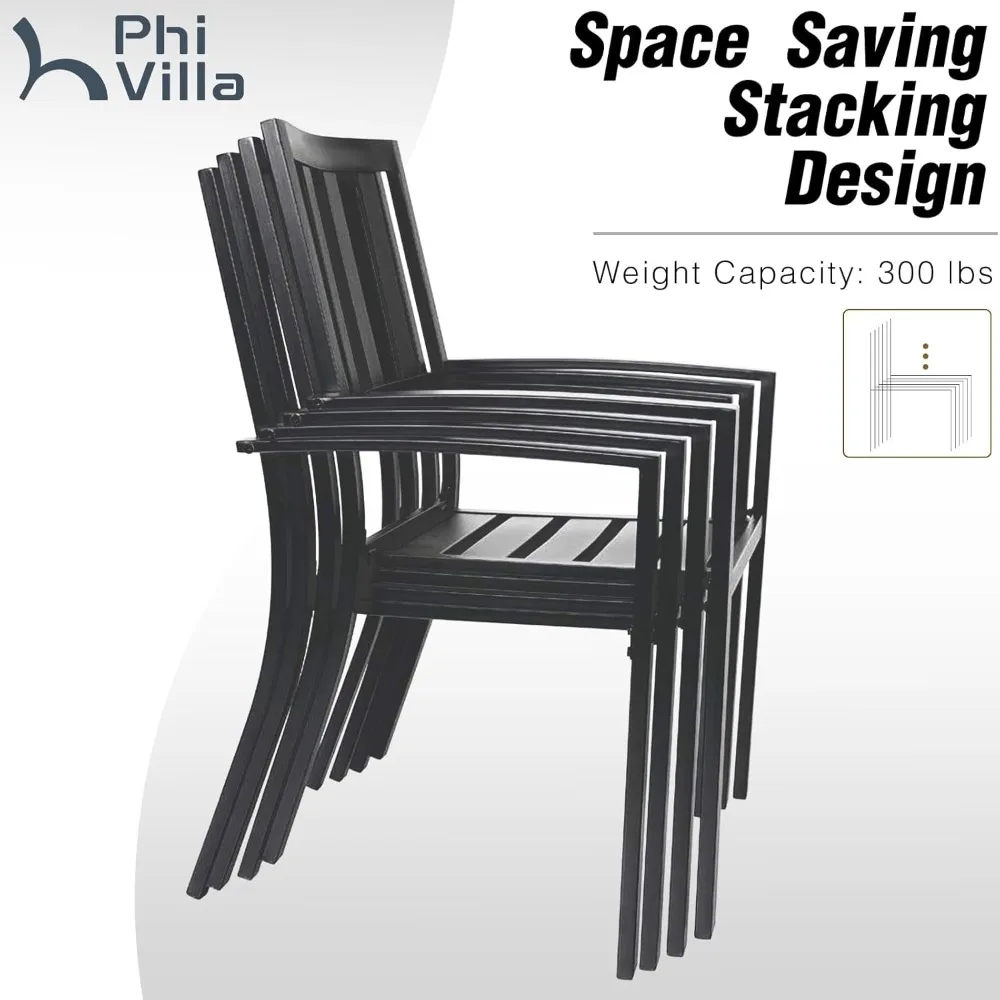 طقم طعام VILLA مكون من 3 قطع للفناء الخارجي، وطاولة مستديرة معدنية شرائحية وكرسيين للفناء، ومجموعة أثاث خارجي للشرفة #4