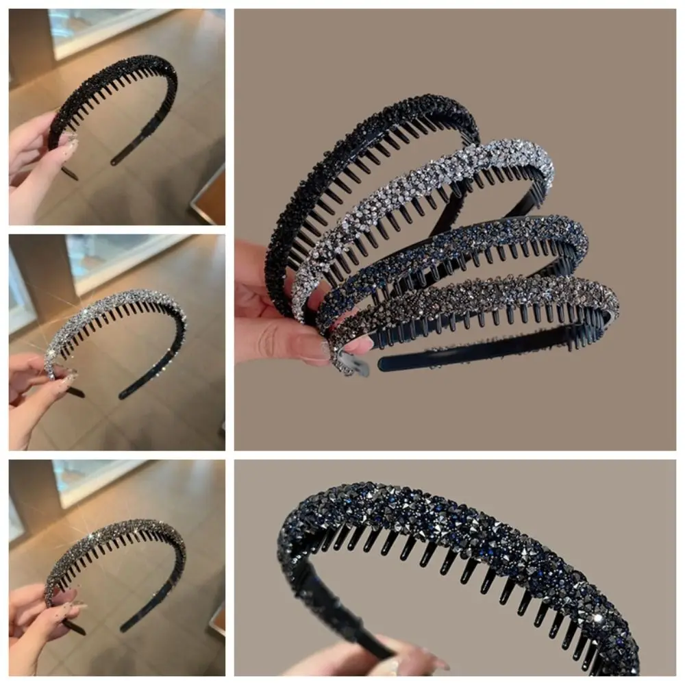 Con fascia per capelli con strass dentata Vintage Face Wash Make Up Hairband plastica stile coreano Diamond Hair Hoop antiscivolo