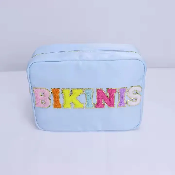 Chenille Letter Patch Large Capacity Waterproof Nylon Makeup Travel Bag Nylon Pouch Personalized Cosmetic Bag