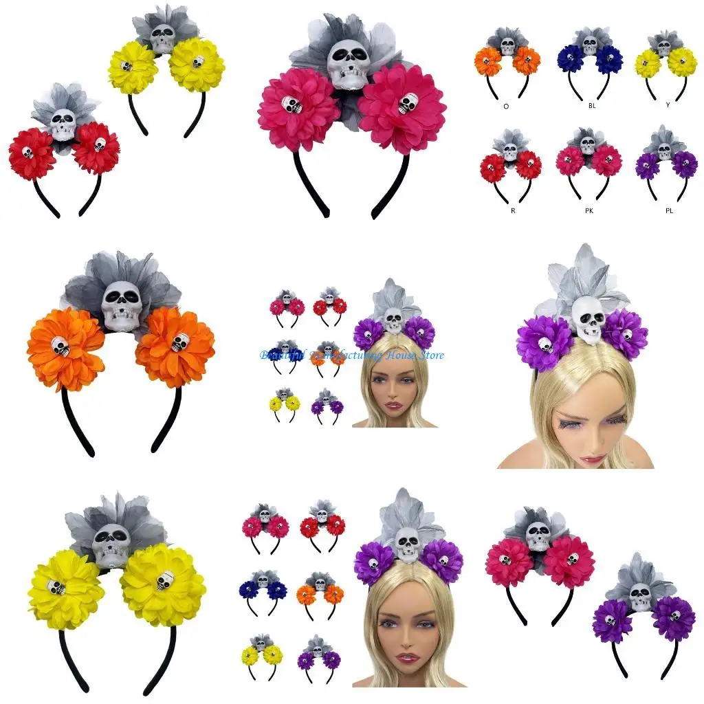 

E56A Women Halloween Headband Simulated Flower Hairband Multiple Color Hairband