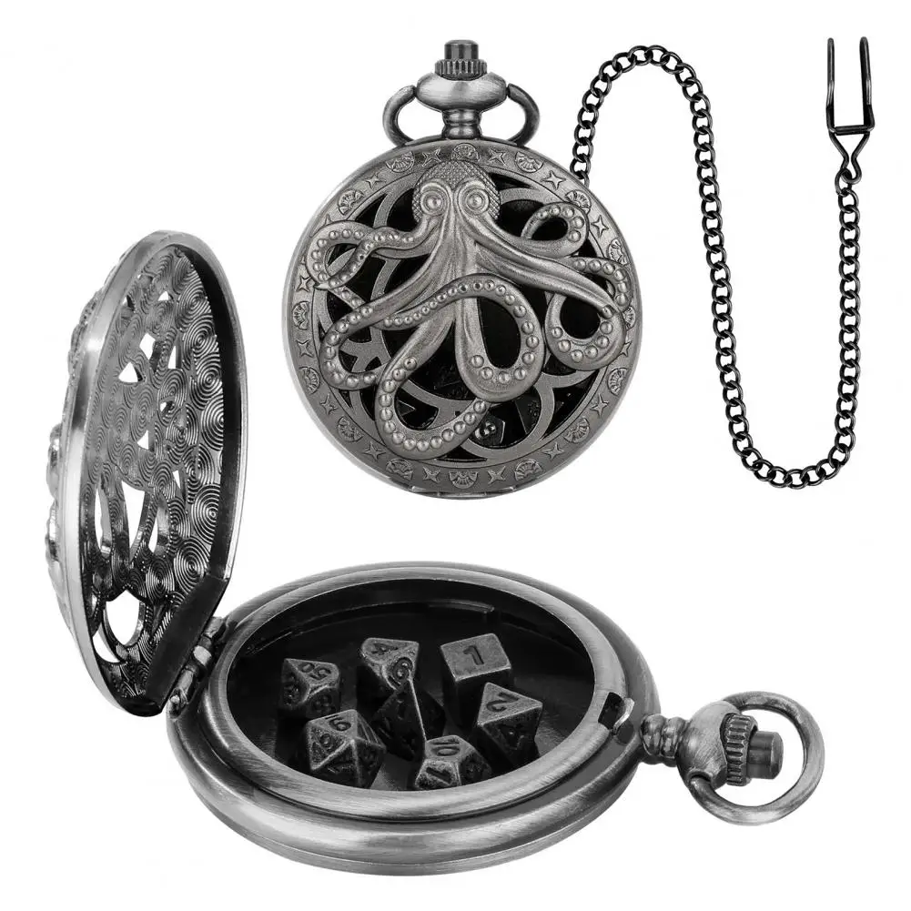 Steampunk Gear dadi Steampunk Gear Octopus Pocket Watch dadi Set Mini Dnd dadi in metallo con catena per giochi di ruolo Steampunk